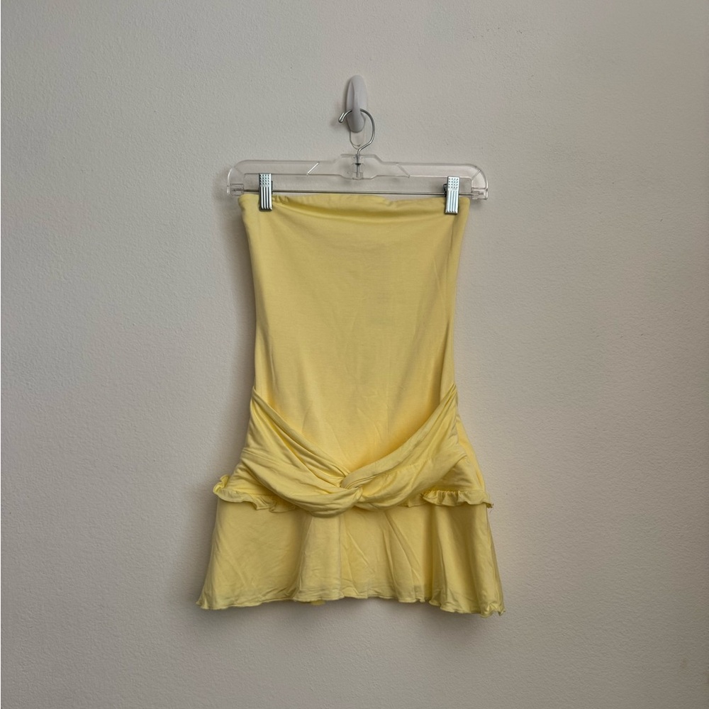 Tiger Mist Yellow Twist-Waist Mini Dress
